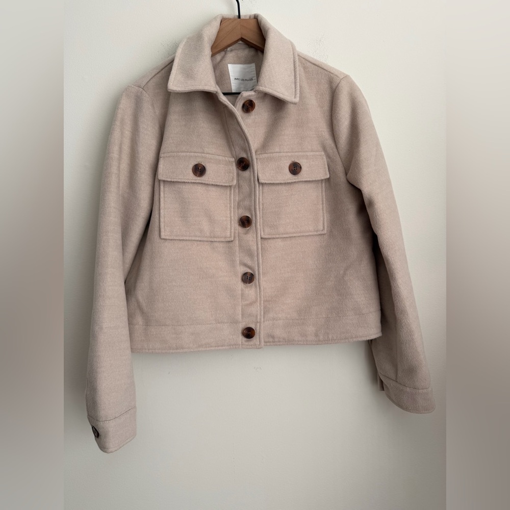 Anthropologie Avec Les Filles Beige oat shacket Jacket cropped overshirt S